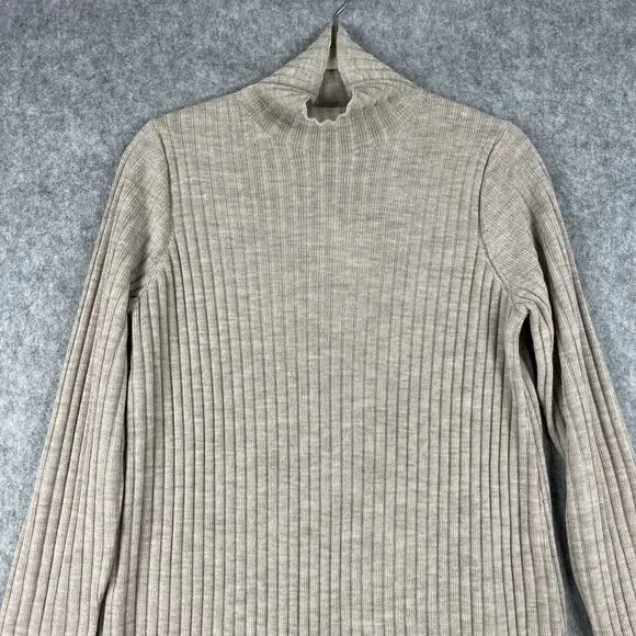 Eileen Fisher Scrunch Neck Dress Women Medium Beige Regenerative Wool NEW Flaw - Picture 3 of 14